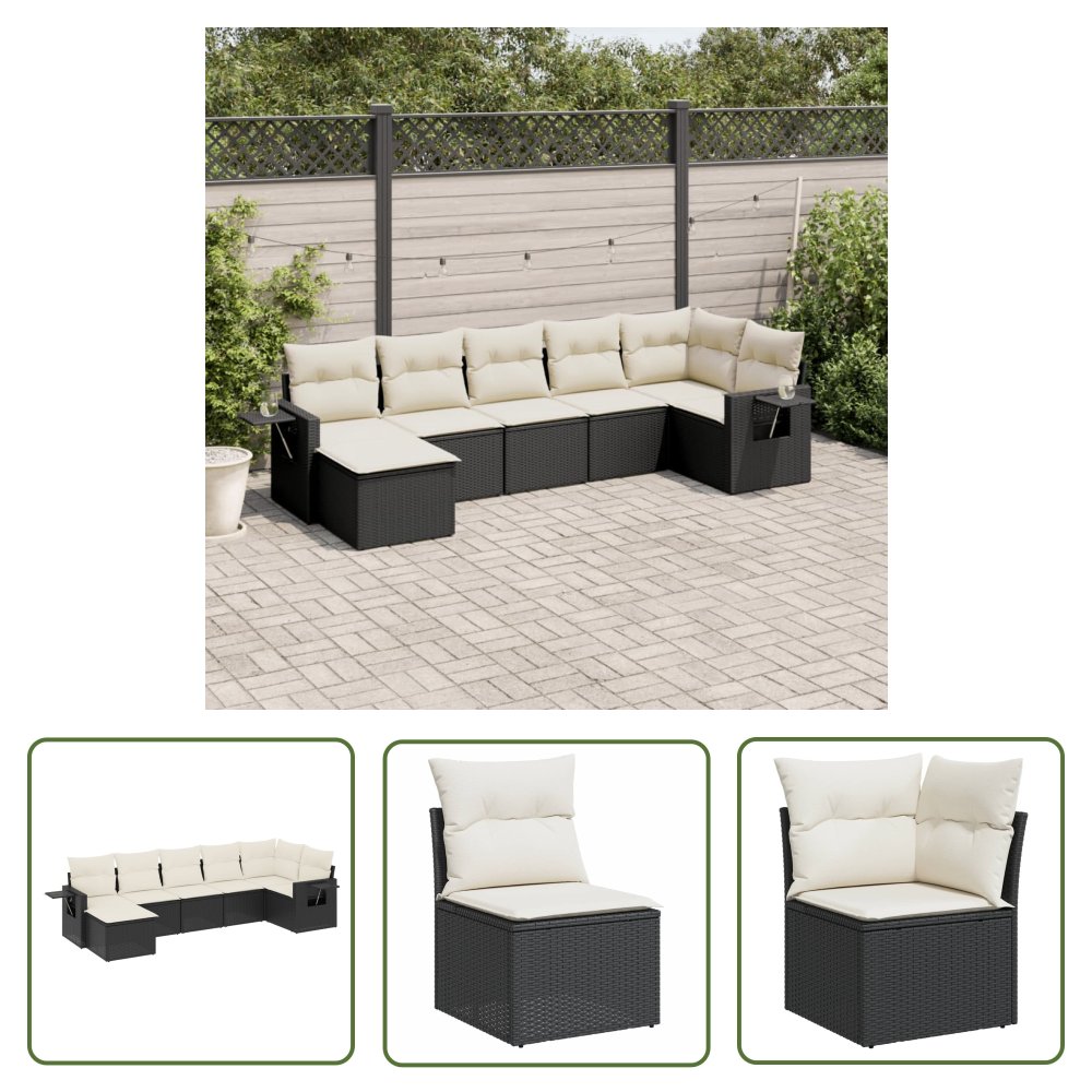 The Living Store 7-cz. zestaw wypoczynkowy do ogrodu - z poduszkami - czarny - Sofa Ogrodowa