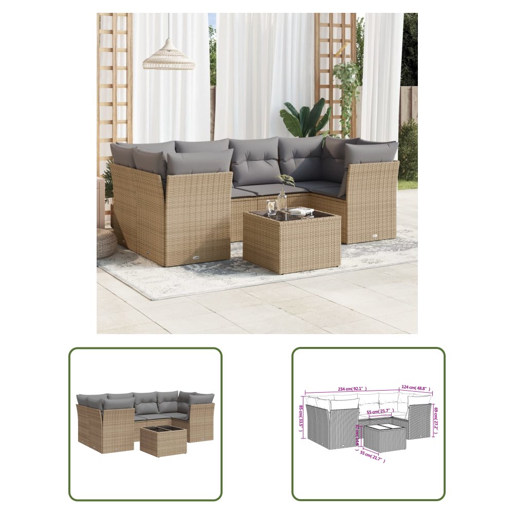 The Living Store 7-cz. zestaw wypoczynkowy do ogrodu - z poduszkami - beżowy - Sofa Ogrodowa