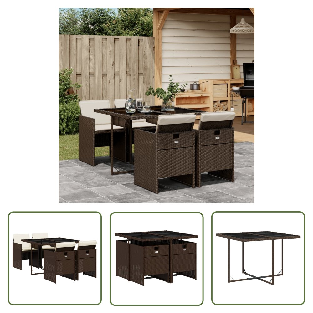 The Living Store 5-cz. zestaw mebli ogrodowych z poduszkami - brązowy - polirattan - Meble Ogrodowe