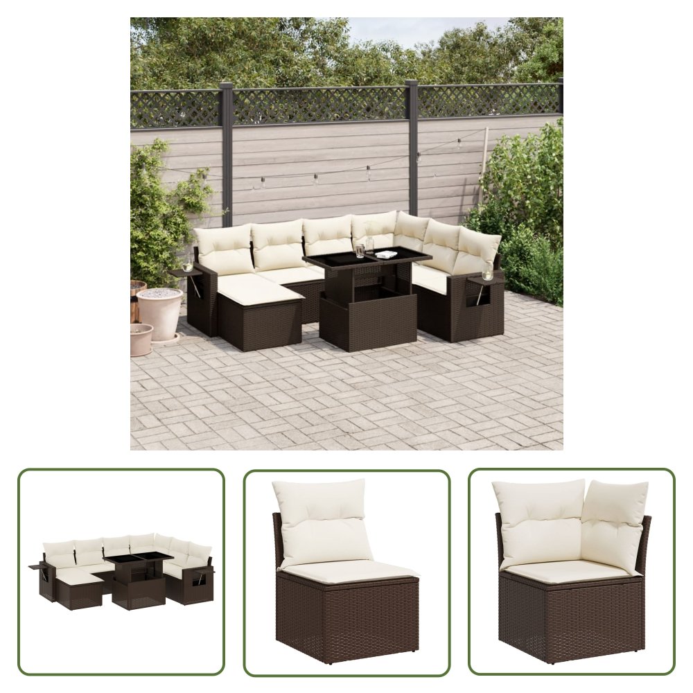 The Living Store 8-cz. zestaw wypoczynkowy do ogrodu - z poduszkami - brązowy - Sofa Ogrodowa