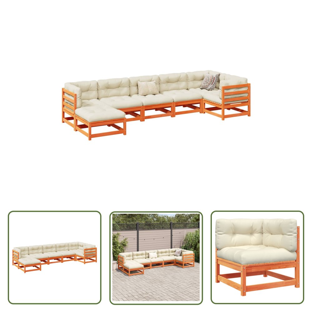 The Living Store 7-cz zestaw wypoczynkowy do ogrodu - z poduszkami - woskowy brąz - Zestaw Wypoczynkowy Do Ogrodu