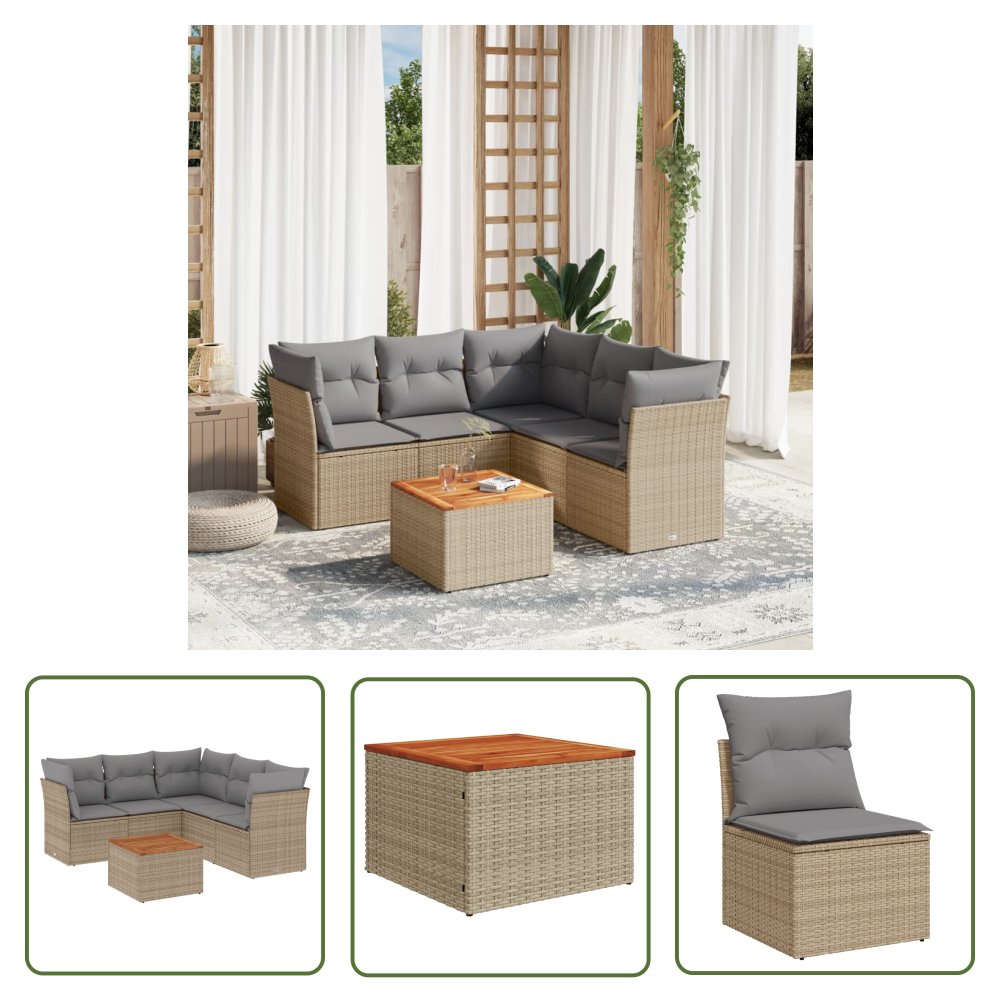 The Living Store 6-cz. zestaw mebli ogrodowych z poduszkami - mieszany beż - Sofa Ogrodowa