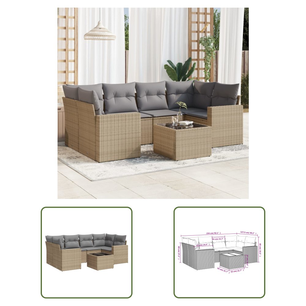 The Living Store 7-cz. zestaw wypoczynkowy do ogrodu - z poduszkami - beżowy - Sofa Ogrodowa