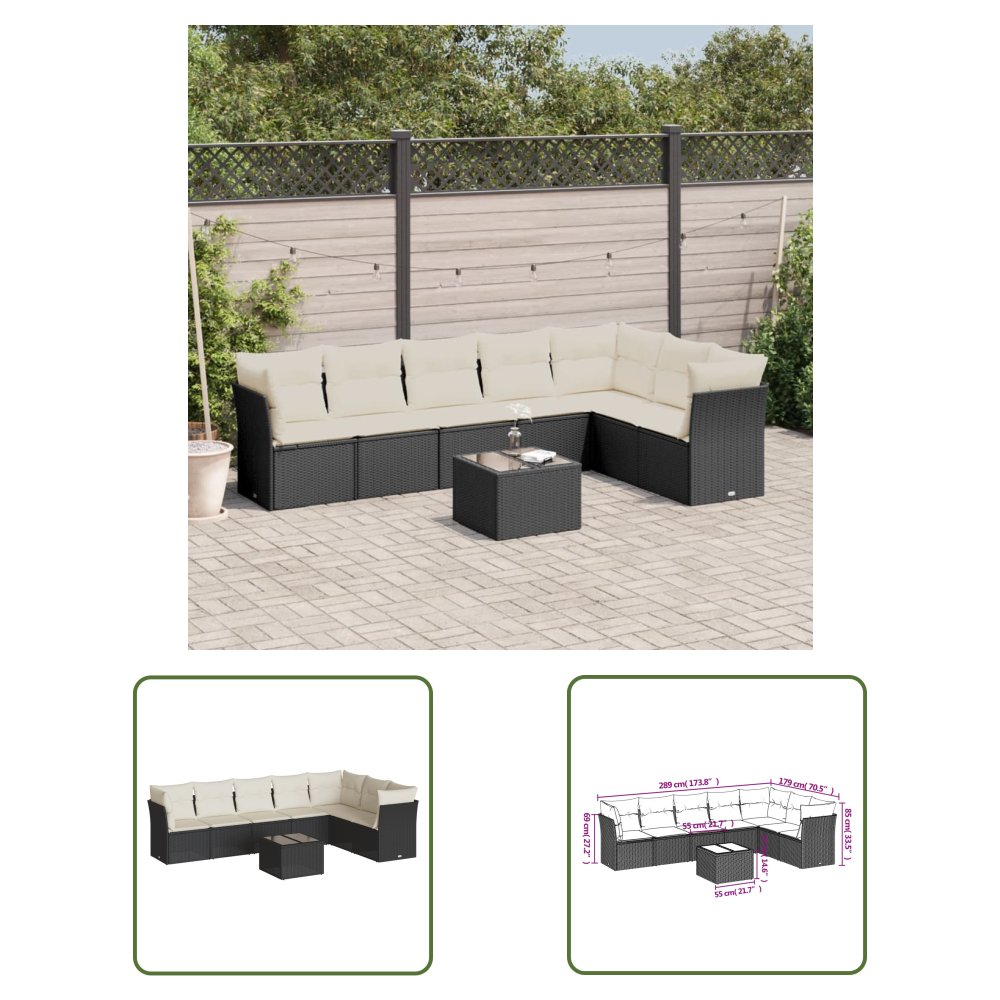 The Living Store 8-cz. zestaw wypoczynkowy do ogrodu - z poduszkami - czarny - Sofa Ogrodowa