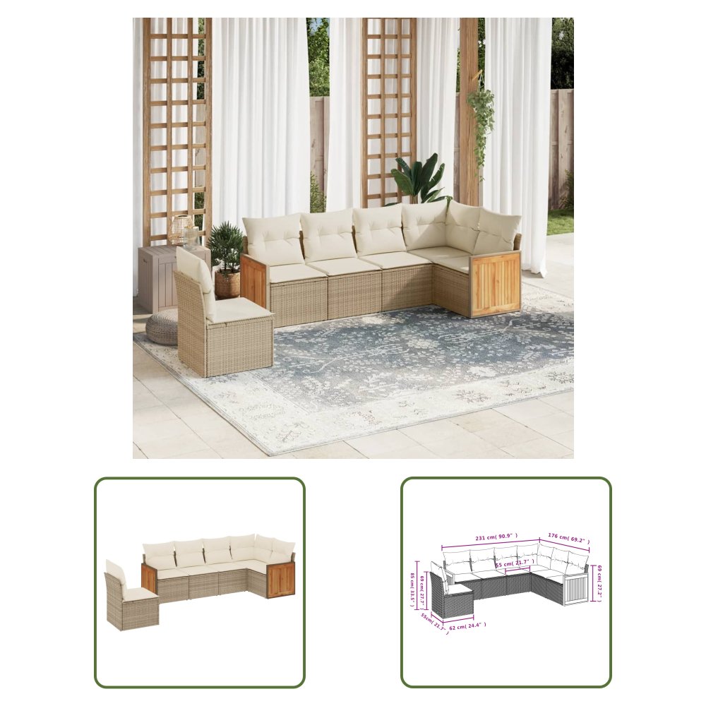 The Living Store 6-cz. zestaw mebli ogrodowych z poduszkami - beżowy - polirattan - Sofa Ogrodowa
