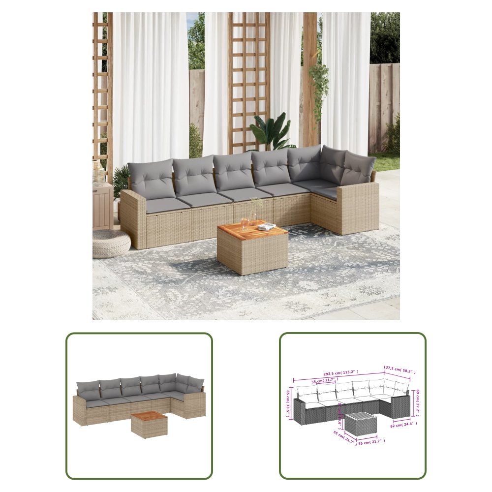 The Living Store 7-cz. zestaw wypoczynkowy do ogrodu - z poduszkami - beżowy - Sofa Ogrodowa