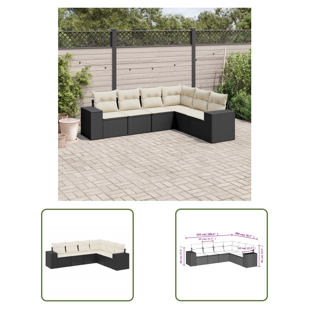 The Living Store 6-cz. zestaw mebli ogrodowych z poduszkami - czarny polirattan - Sofa Ogrodowa