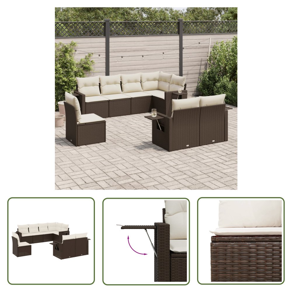 The Living Store 8-cz. zestaw wypoczynkowy do ogrodu - z poduszkami - brązowy - Sofa Ogrodowa