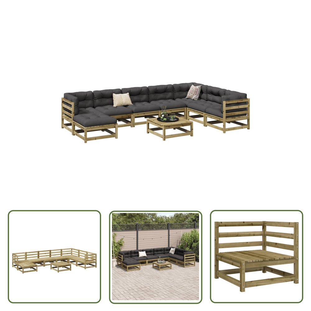 The Living Store 9-cz. zestaw wypoczynkowy do ogrodu - impregnowana sosna - Zestaw Wypoczynkowy Do Ogrodu