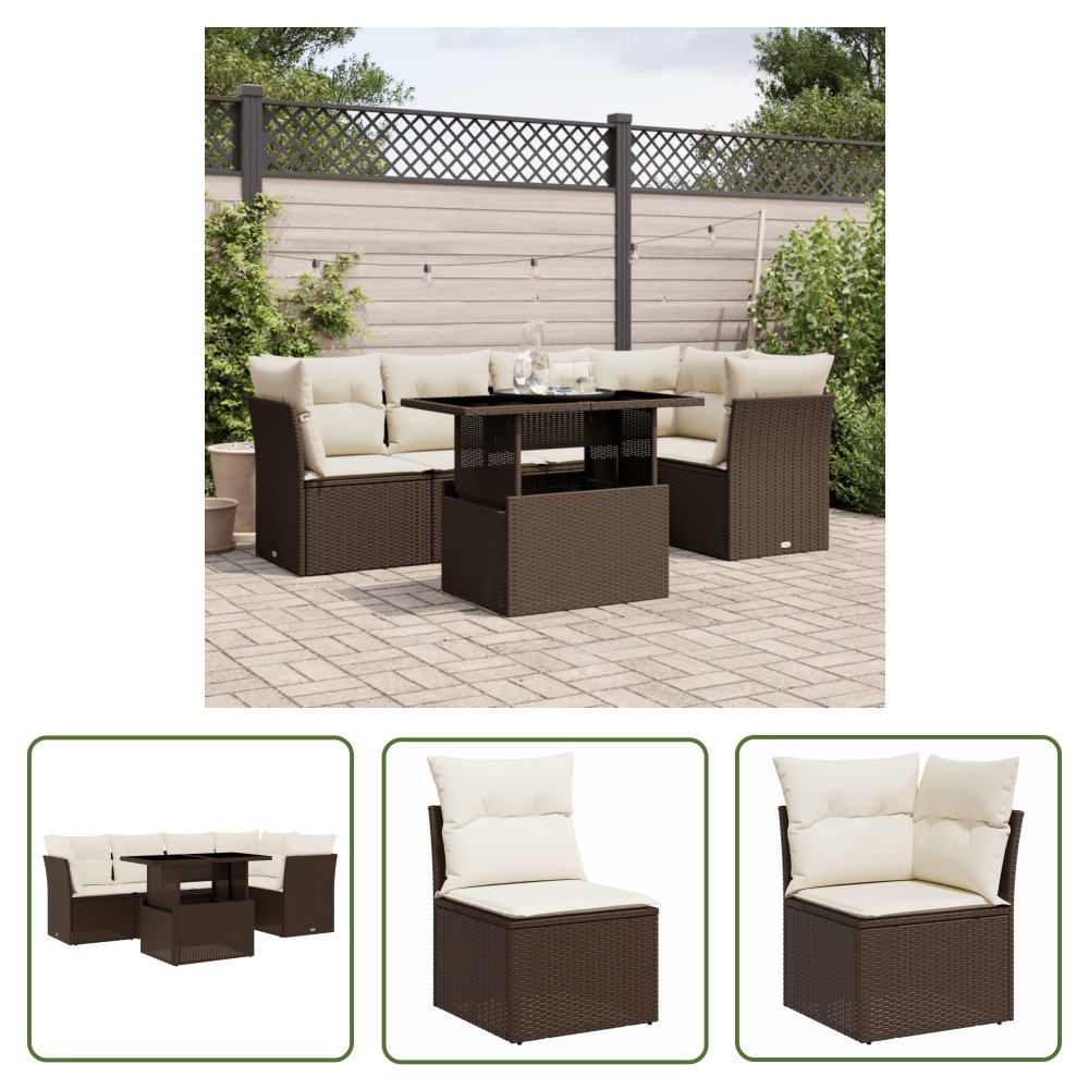 The Living Store 6-cz. zestaw wypoczynkowy do ogrodu - z poduszkami - brązowy - Sofa Ogrodowa