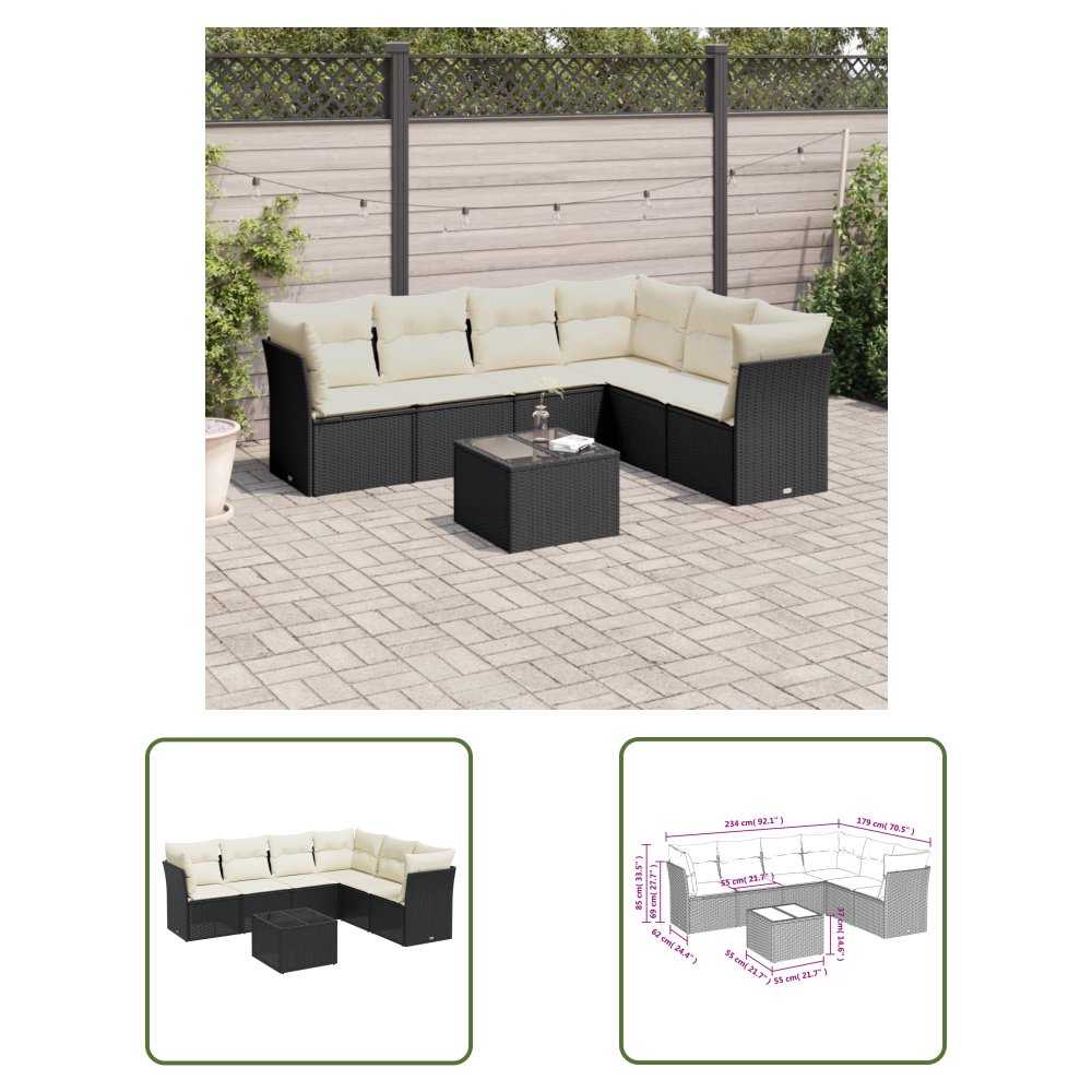 The Living Store 7-cz. zestaw wypoczynkowy do ogrodu - z poduszkami - czarny - Sofa Ogrodowa