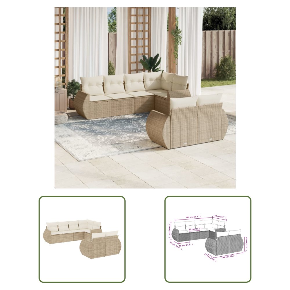 The Living Store 7-cz. zestaw wypoczynkowy do ogrodu - z poduszkami - beżowy - Sofa Ogrodowa