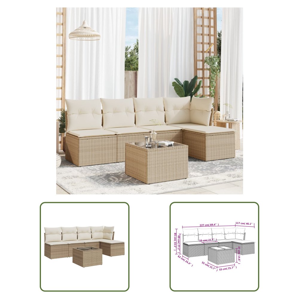 The Living Store 6-cz. zestaw mebli ogrodowych z poduszkami - beżowy - polirattan - Sofa Ogrodowa