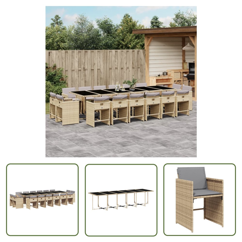 The Living Store 17-cz. zestaw mebli ogrodowych z poduszkami - mieszany beż - Meble Ogrodowe