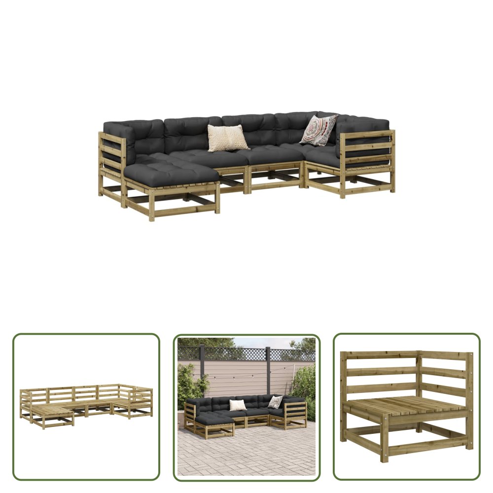 The Living Store 6-cz. zestaw wypoczynkowy do ogrodu - impregnowana sosna - Zestaw Wypoczynkowy Do Ogrodu