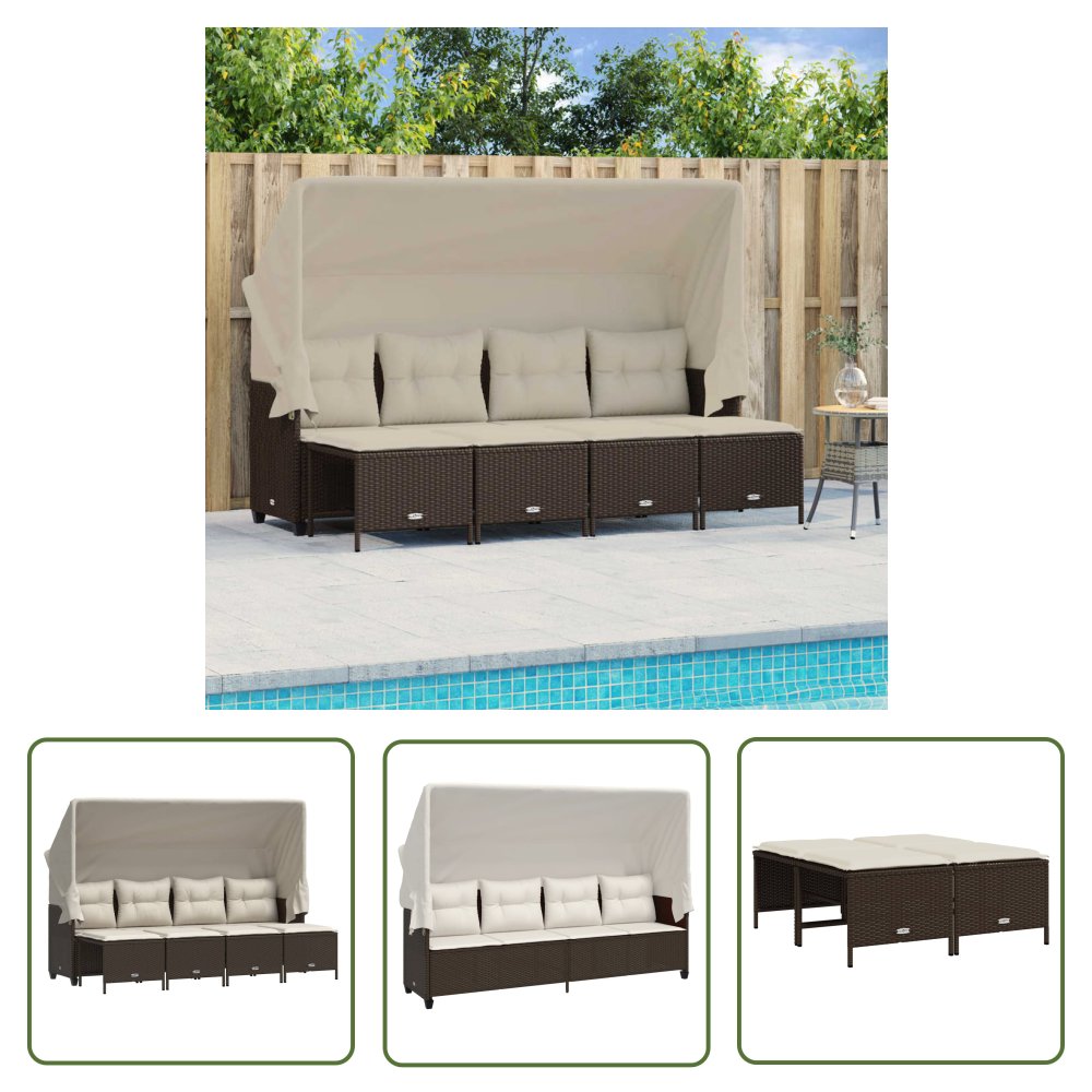 The Living Store 5-cz. zestaw mebli ogrodowych z poduszkami - brązowy - polirattan - Sofa Ogrodowa