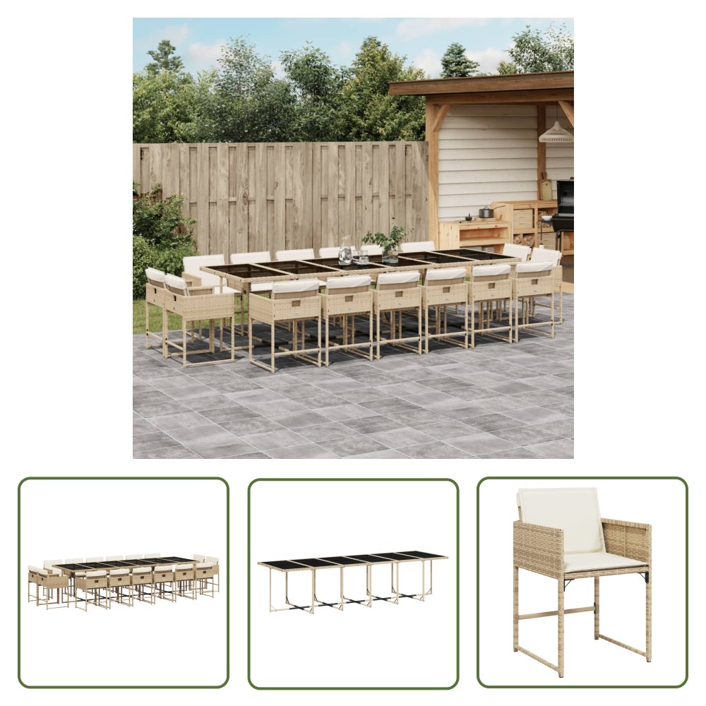 The Living Store 17-cz. zestaw mebli ogrodowych z poduszkami - beż - polirattan - Meble Ogrodowe