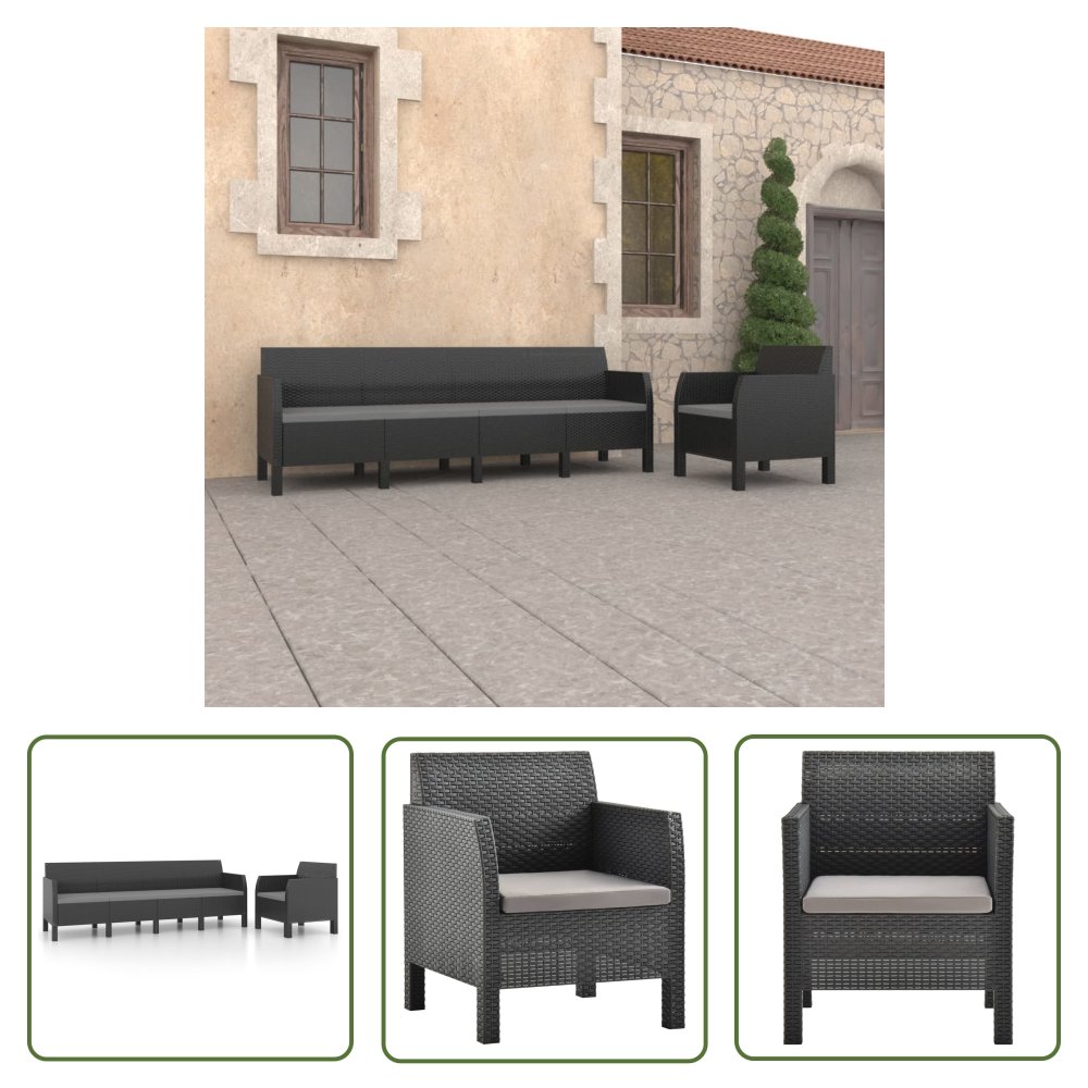 The Living Store 2-cz. zestaw wypoczynkowy - poduszki - rattan PP - antracytowy - Komplet Mebli Ogrodowych