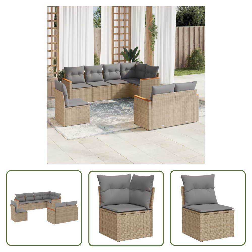 The Living Store 8-cz. zestaw mebli ogrodowych z poduszkami - mieszany beż - Sofa Ogrodowa