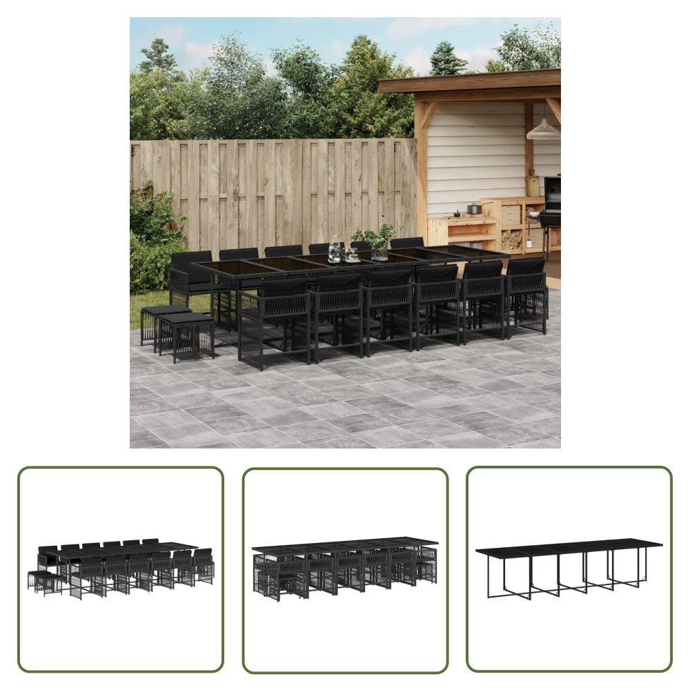 The Living Store 17-cz. zestaw mebli ogrodowych z poduszkami - czarny - rattan PE - Meble Ogrodowe