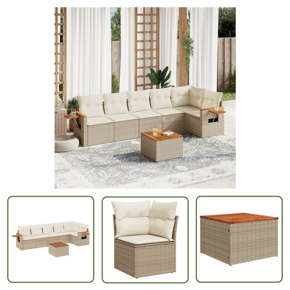 The Living Store 7-cz. zestaw wypoczynkowy do ogrodu - z poduszkami - beżowy - Sofa Ogrodowa