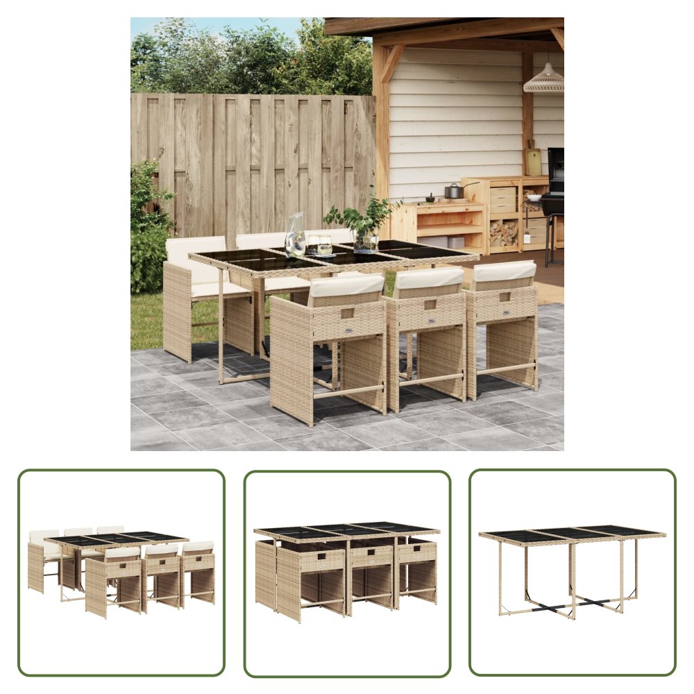 The Living Store 7-cz. zestaw mebli ogrodowych z poduszkami - beżowy - polirattan - Meble Ogrodowe