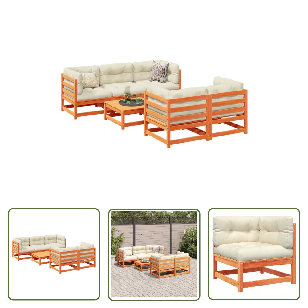 The Living Store 6-cz. - ogrodowy zestaw wypoczynkowy z poduszkami - woskowy brąz - Zestaw Wypoczynkowy Do Ogrodu