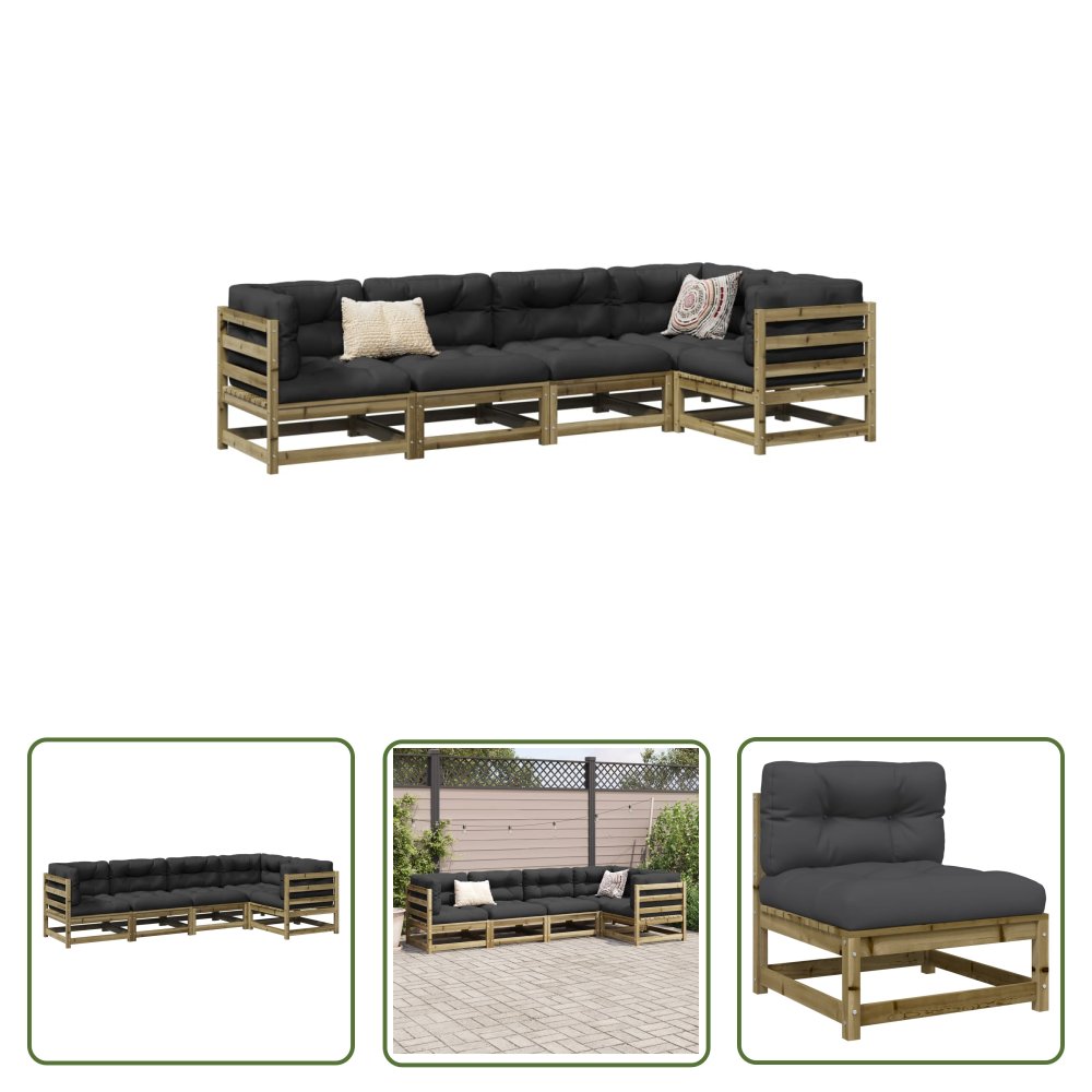 The Living Store 5-cz. zestaw mebli do ogrodu - z poduszkami - impregnowana sosna - Zestaw Wypoczynkowy Do Ogrodu