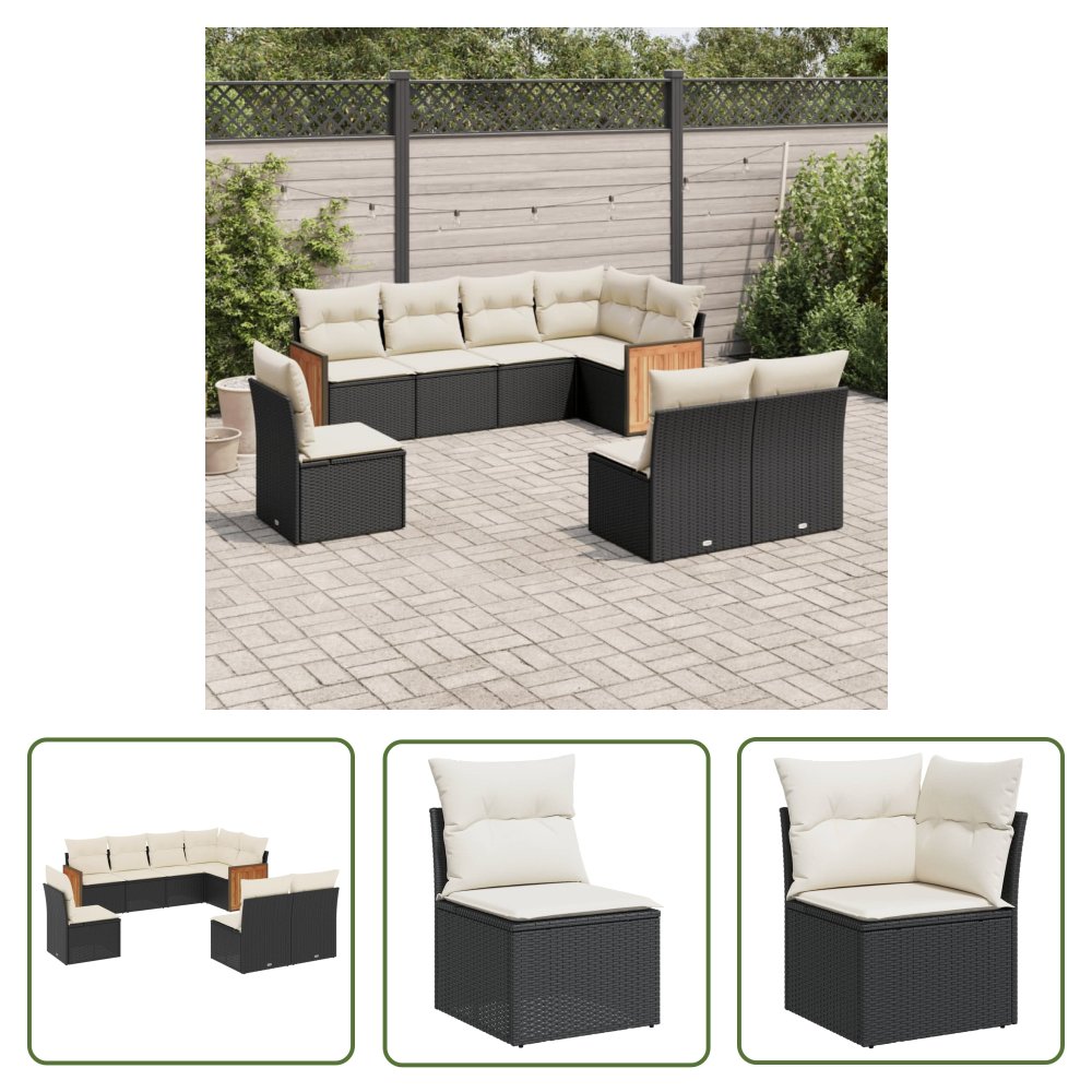 The Living Store 8-cz. zestaw wypoczynkowy do ogrodu - z poduszkami - czarny - Sofa Ogrodowa