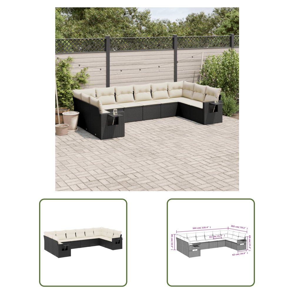 The Living Store 10-cz. zestaw wypoczynkowy do ogrodu - poduszki czarny rattan PE - Sofa Ogrodowa
