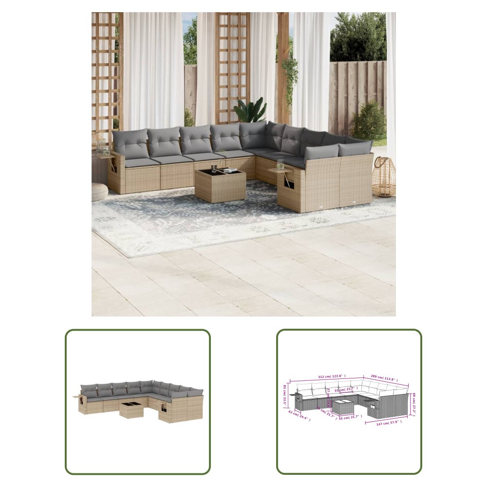 The Living Store 11-cz. zestaw mebli ogrodowych z poduszkami - beżowy - polirattan - Sofa Ogrodowa