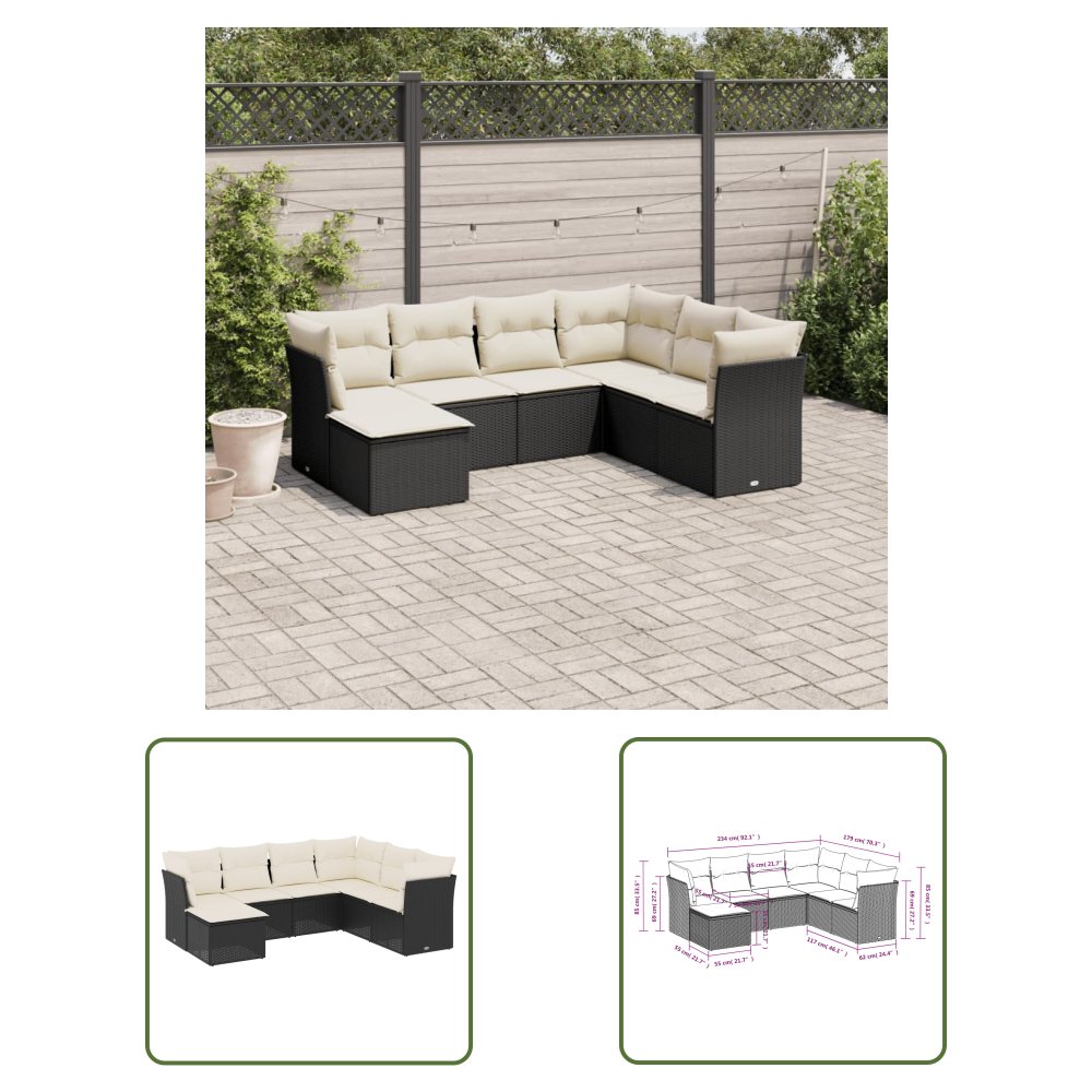 The Living Store 7-cz. zestaw wypoczynkowy do ogrodu - z poduszkami - czarny - Sofa Ogrodowa