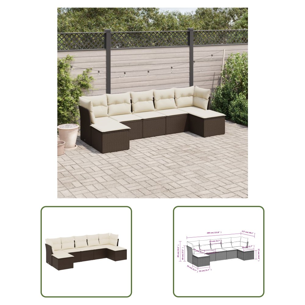 The Living Store 7-cz. zestaw wypoczynkowy do ogrodu - z poduszkami - brązowy - Sofa Ogrodowa
