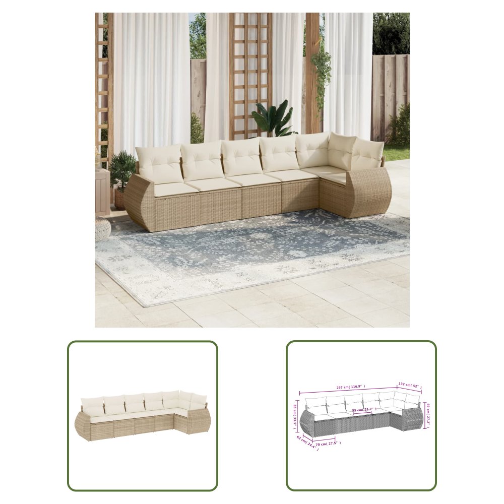 The Living Store 6-cz. zestaw mebli ogrodowych z poduszkami - beżowy - polirattan - Sofa Ogrodowa