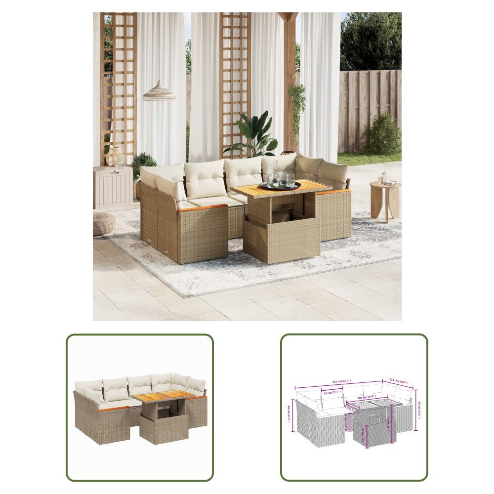 The Living Store 7-cz. zestaw wypoczynkowy do ogrodu - z poduszkami - beżowy - Sofa Ogrodowa
