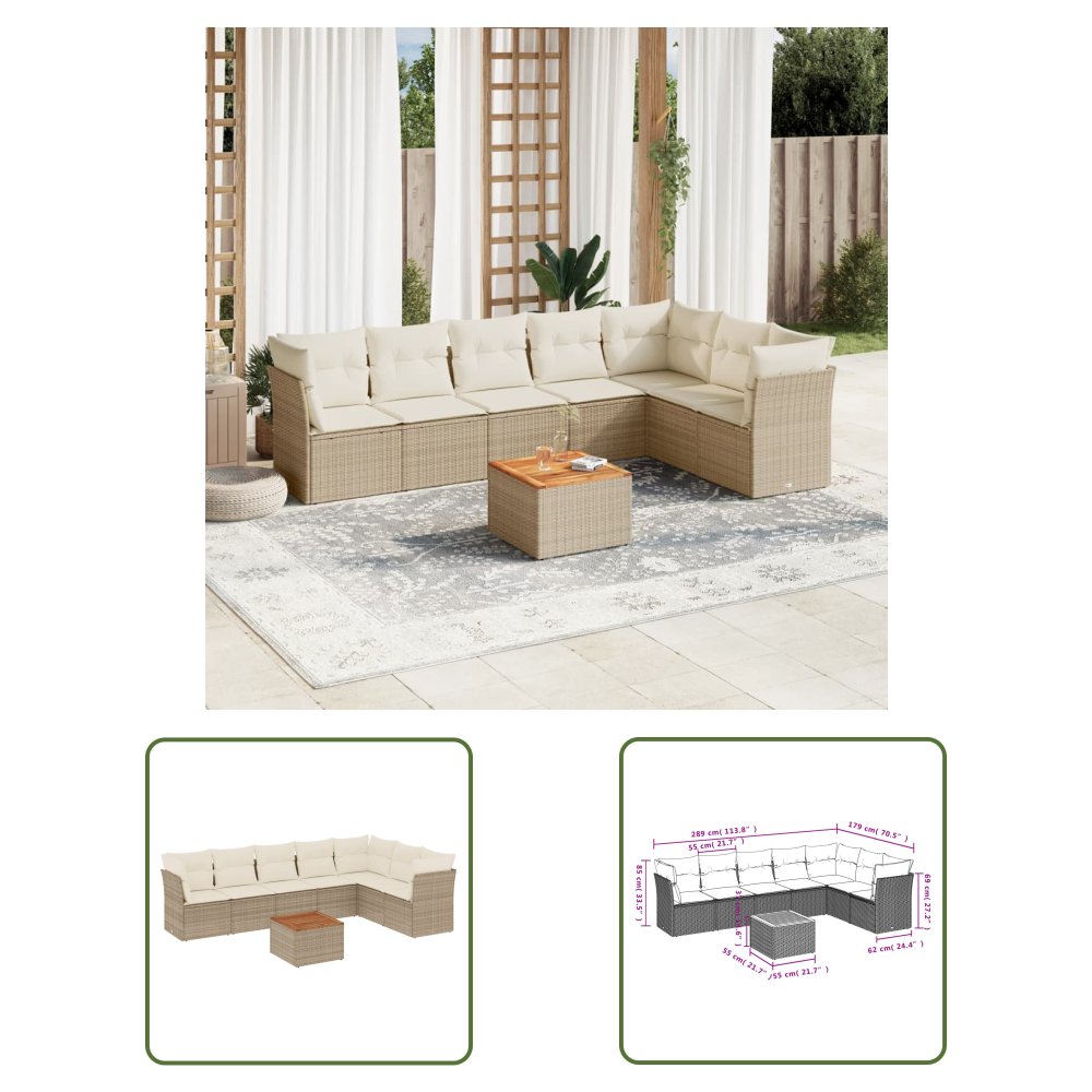 The Living Store 8-cz. zestaw mebli ogrodowych z poduszkami - beżowy - polirattan - Sofa Ogrodowa