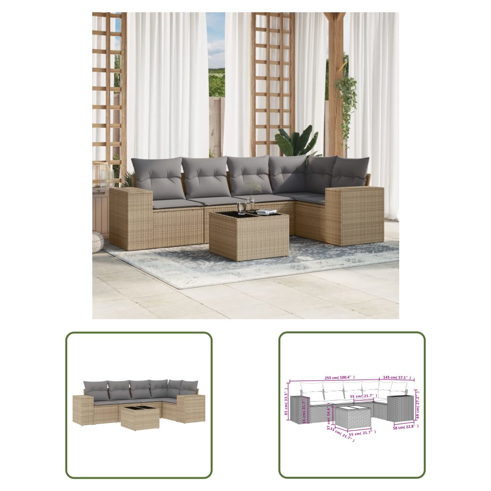 The Living Store 6-cz. zestaw mebli ogrodowych z poduszkami - beżowy - polirattan - Sofa Ogrodowa