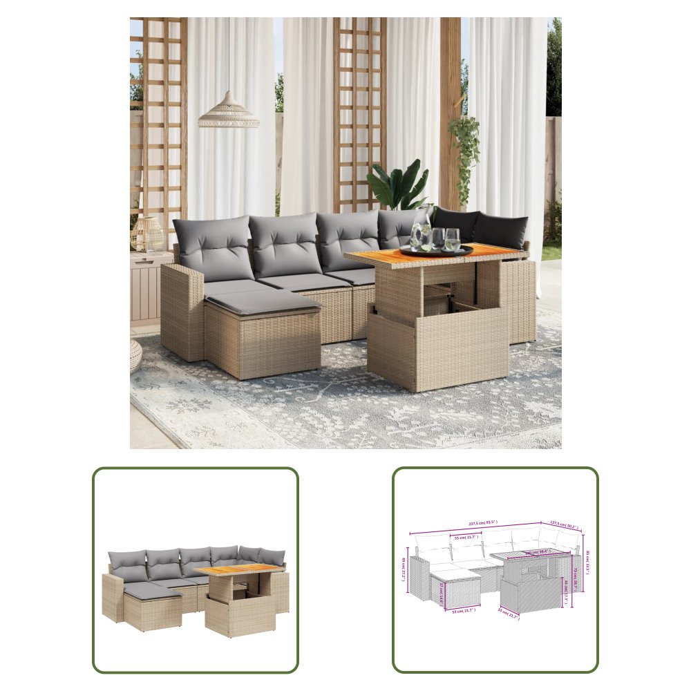 The Living Store 7-cz. zestaw wypoczynkowy do ogrodu - z poduszkami - beżowy - Sofa Ogrodowa