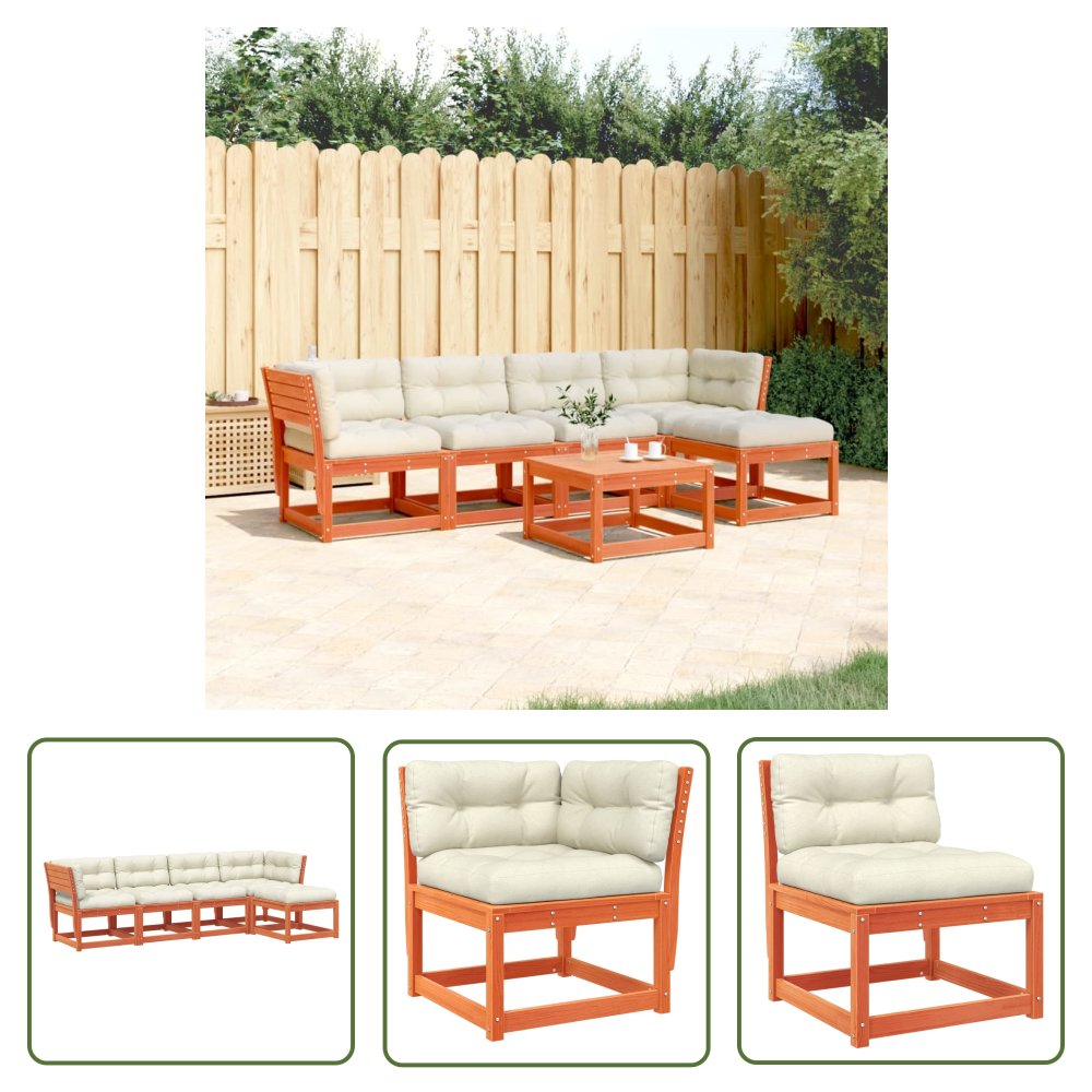 The Living Store 5-cz. zestaw mebli ogrodowych z poduszkami - woskowy brąz - sosna - Zestaw Wypoczynkowy Do Ogrodu