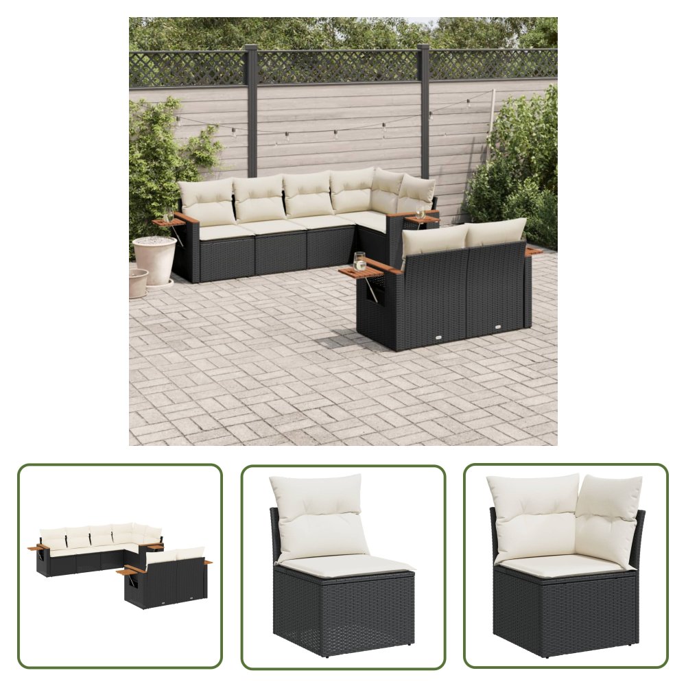 The Living Store 7-cz. zestaw wypoczynkowy do ogrodu - z poduszkami - czarny - Sofa Ogrodowa