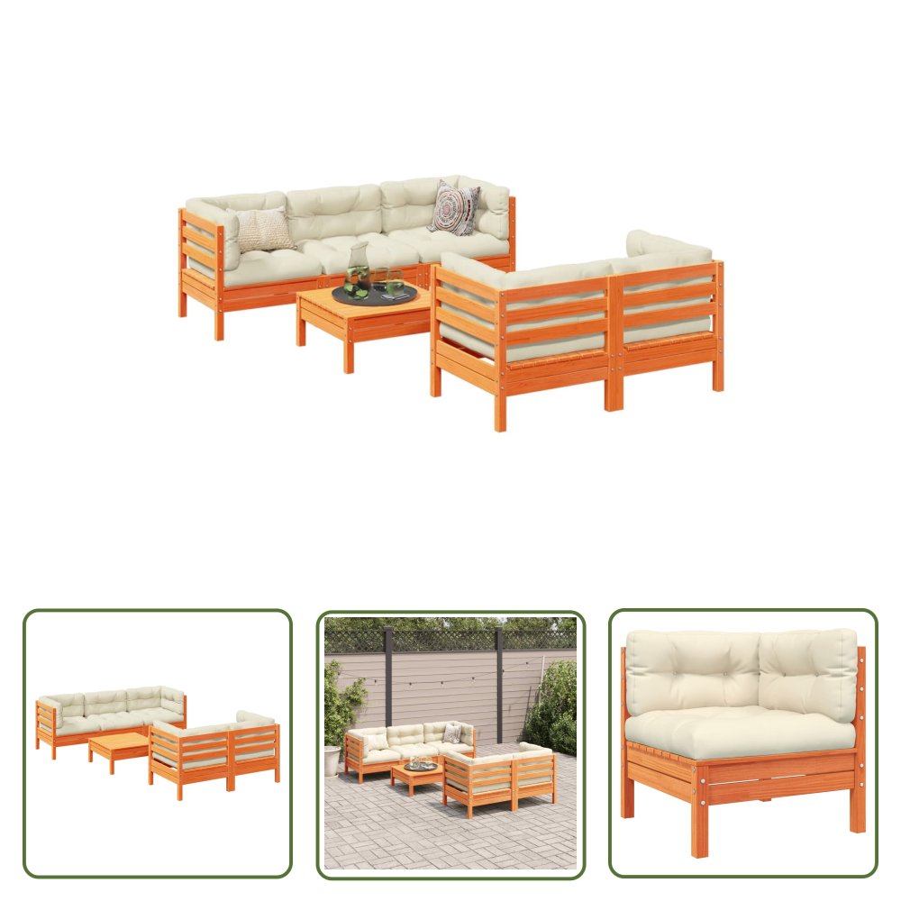 The Living Store 6-cz. - ogrodowy zestaw wypoczynkowy z poduszkami - woskowy brąz - Zestaw Wypoczynkowy Do Ogrodu