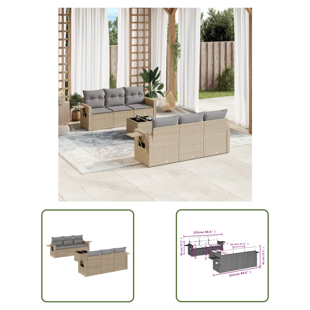 The Living Store 7-cz. zestaw wypoczynkowy do ogrodu - z poduszkami - beżowy - Sofa Ogrodowa