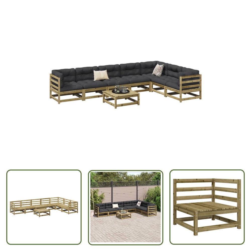 The Living Store 8-cz. zestaw wypoczynkowy do ogrodu - impregnowana sosna - Zestaw Wypoczynkowy Do Ogrodu