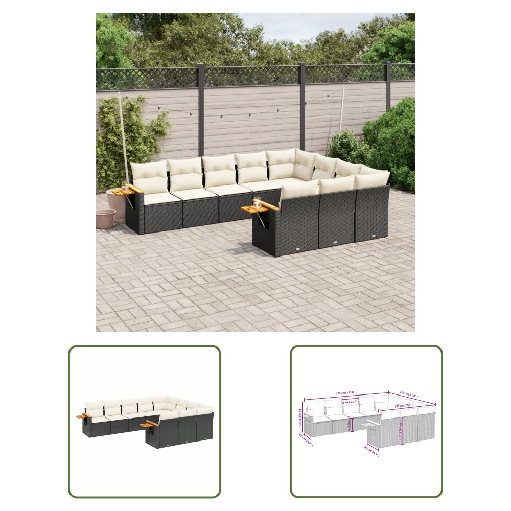 The Living Store 10-cz. zestaw wypoczynkowy do ogrodu - poduszki czarny rattan PE - Sofa Ogrodowa