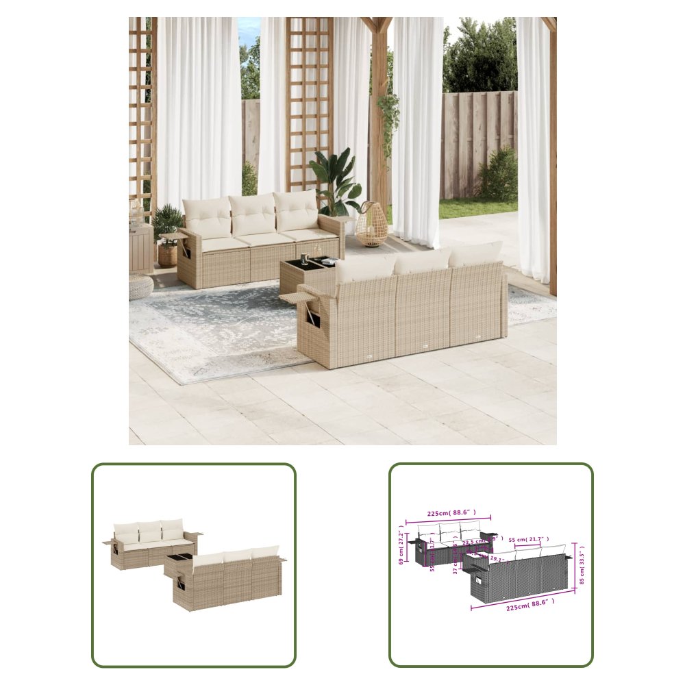 The Living Store 7-cz. zestaw wypoczynkowy do ogrodu - z poduszkami - beżowy - Sofa Ogrodowa