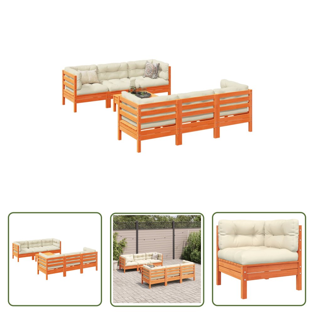 The Living Store 7-cz zestaw wypoczynkowy do ogrodu - z poduszkami - woskowy brąz - Zestaw Wypoczynkowy Do Ogrodu