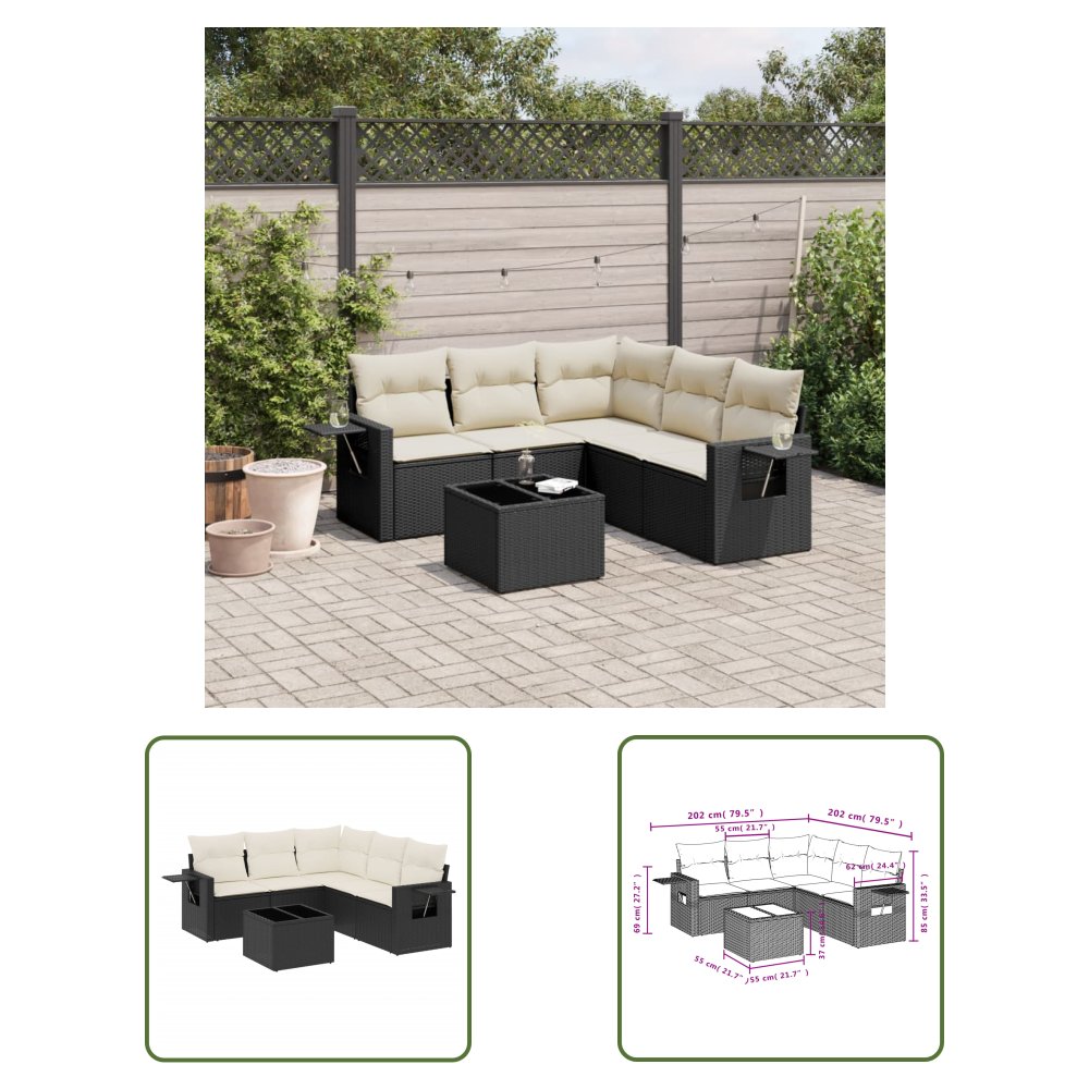 The Living Store 6-cz. zestaw mebli ogrodowych z poduszkami - czarny polirattan - Sofa Ogrodowa