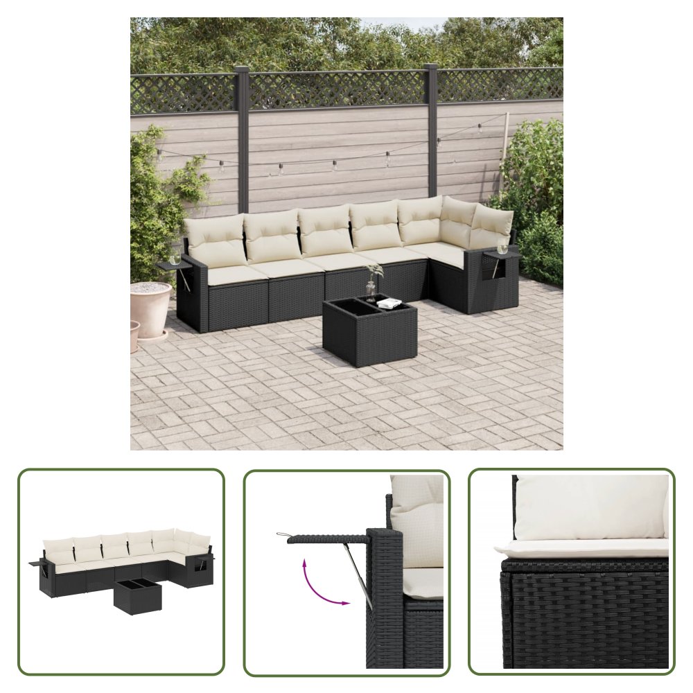 The Living Store 7-cz. zestaw wypoczynkowy do ogrodu - z poduszkami - czarny - Sofa Ogrodowa