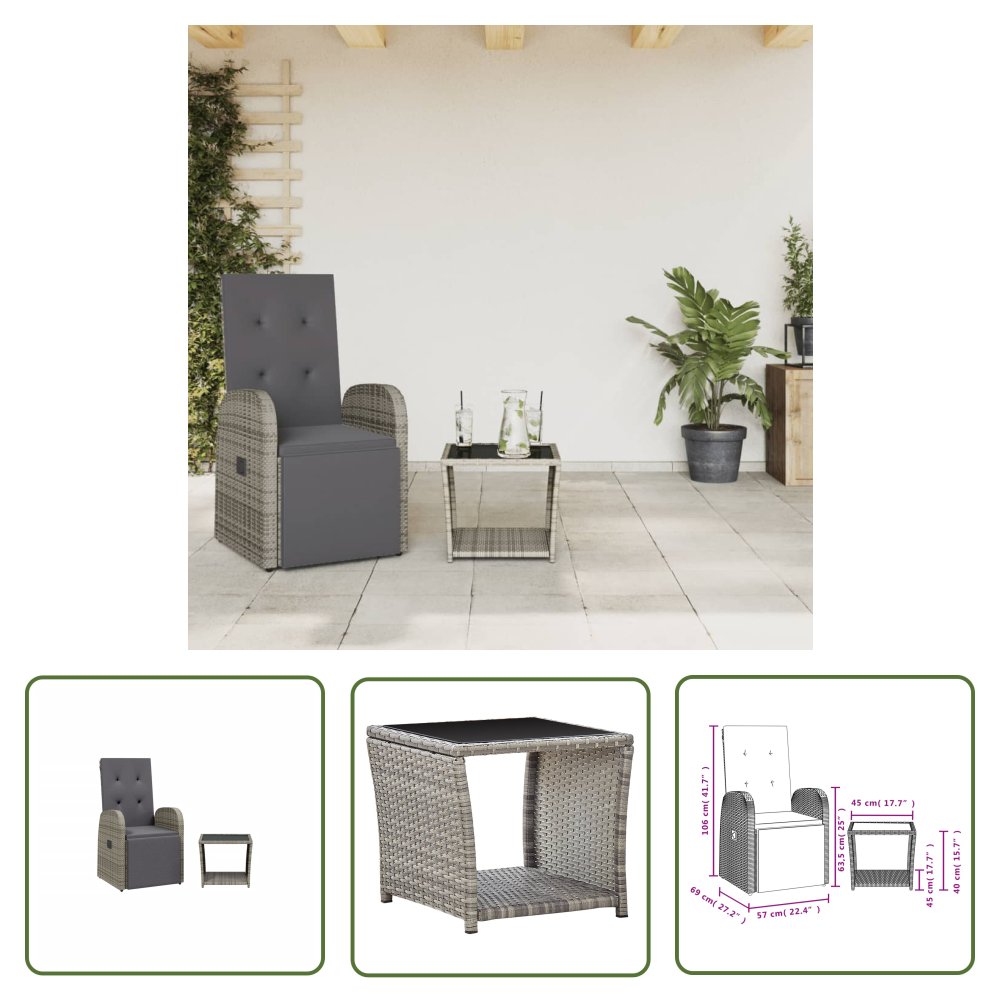 The Living Store 2-cz. zestaw mebli ogrodowych z poduszkami - szary - polirattan - Meble Ogrodowe