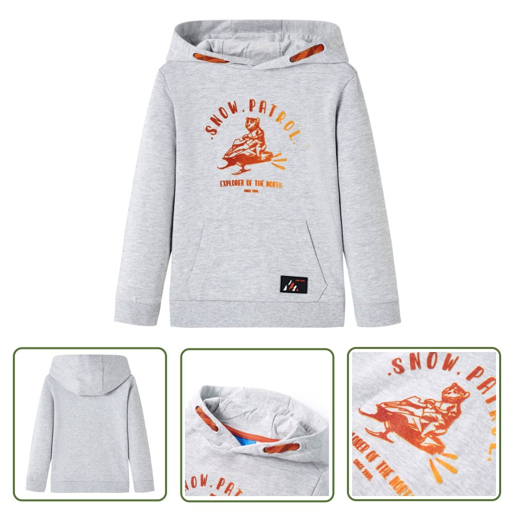 Bluza dziecięca z kapturem - szary melanż i pomarańcz - 92 - Bluza Dziewczęca